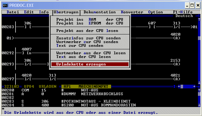 Menueleiste für Urladekette