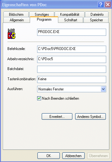 Shorcut Eigenschaften - Programm