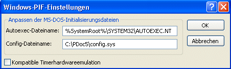 Shortcut Eigenschaften -Programm - PIF Einstellungen